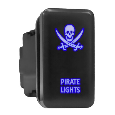 PIRATE LIGHTS Blue Backlit Switch Tall Push Button 1.54''x 0.83'' (Fit: Toyota)