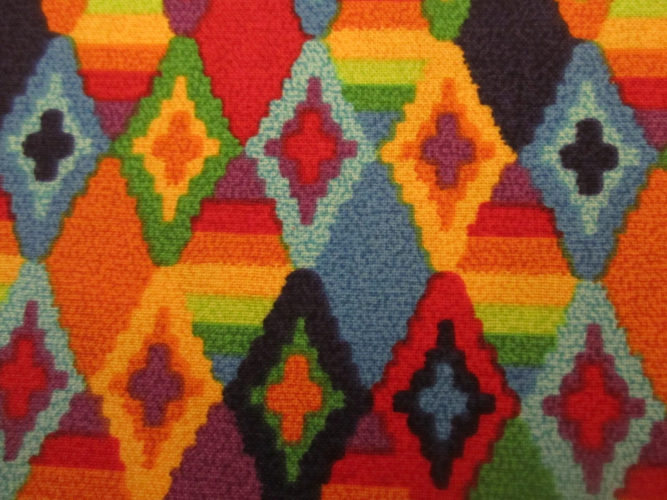 Tela de algodón con diamantes de colores vibrantes acolchado en blanco por yarda x 44 Foto 4 de 4