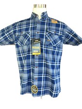 NWT ARIAT Rebar Shirt Button Front Men Dura Stretch S/S Blue Plaid Small