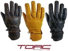 TORC Motorcycle Premium Leather Goatskin Retro Gloves Diamond Stitch Silver Lake