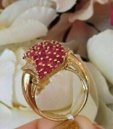 Lab Created Red Ruby 2Ct Round Cut Engagement Ring 14K Yellow Gold Silver Plated - Image 3 of 4