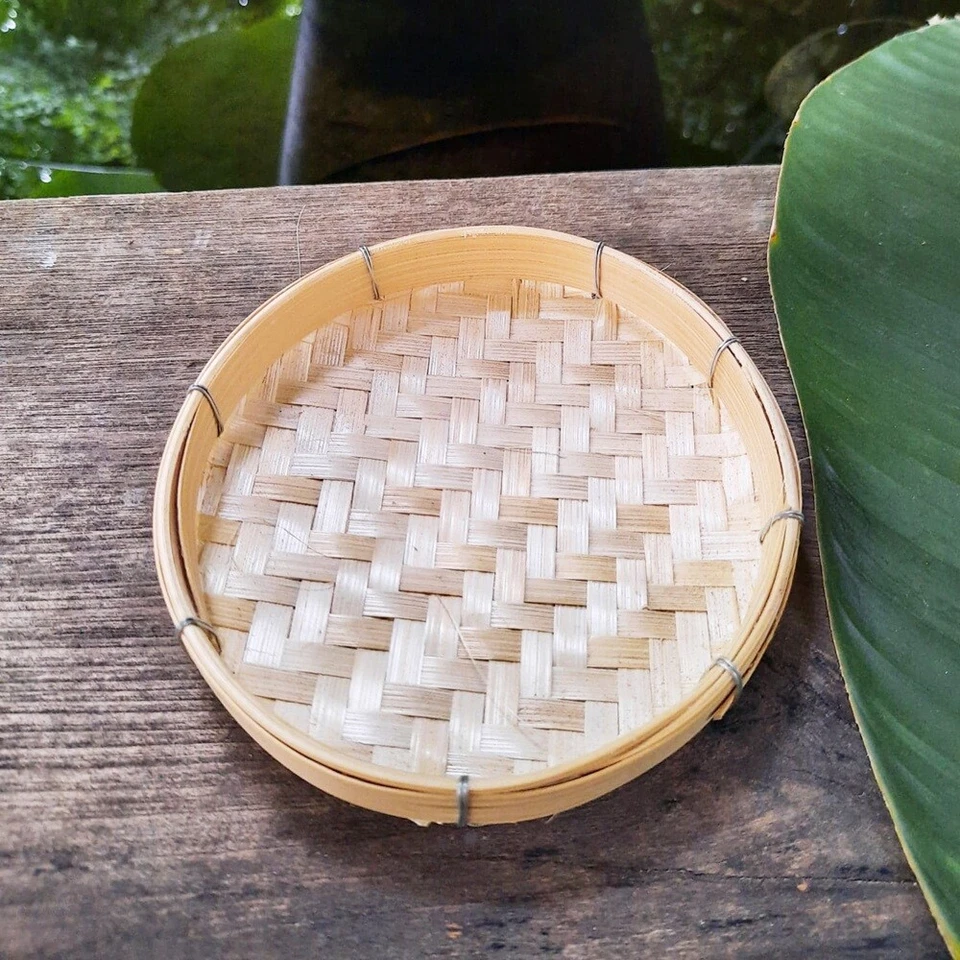 12X Wicker Bamboo Tray Threshing Basket Thai Handicraft Food Fruit Serving 4.5" - Image 3 of 4