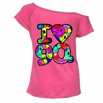  I Love The 90s T-Shirt Kostüm Neon Festival Oberteil Neu Damen Ladies