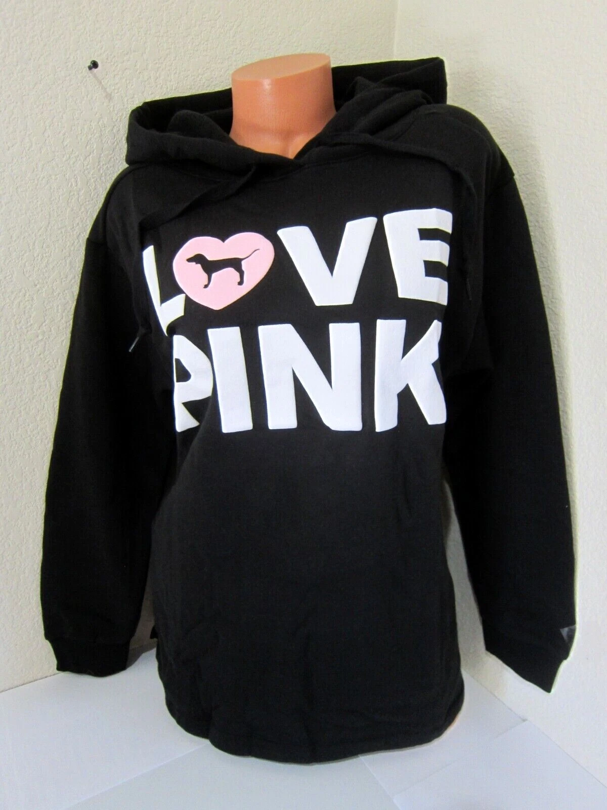 VALENTINO Victoria Secret rosa ORIGINALI NEON CUORE CANE PULLOVER FELPA CON CAPPUCCIO PANTALONI M L o XL SET