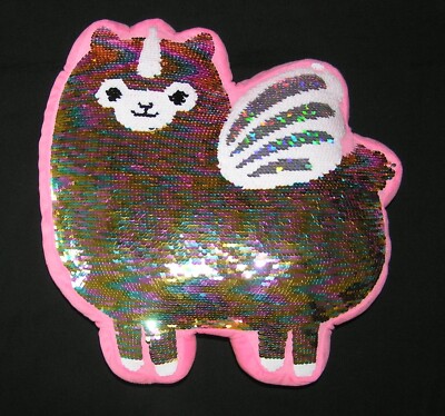 PILLOW LLAMA UNICORN TWEEN BRANDS SEQUINS PINK PLUSH THROW 13''x13''