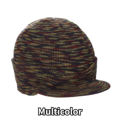 Men Winter Peaked Army Beanie Hat Cap with Visor Warm Knitted