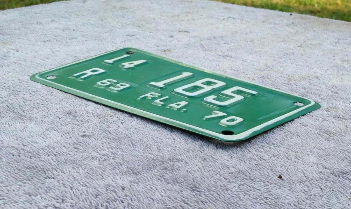 Florida MOTORCYCLE License Plate 1969 1970 Tag 14 R 185 Marion County