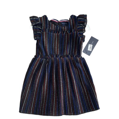 Tommy Hilfiger Kids Metallic 4th July Red Blue Striped Ruffle Dress Sz 2T Girls