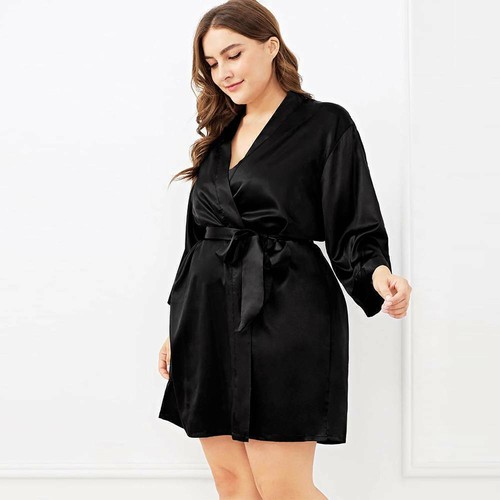 Plus Size Womens Sexy Satin Lace Lingerie Robe Babydoll Sleepwear Nightdress - Picture 3 of 20