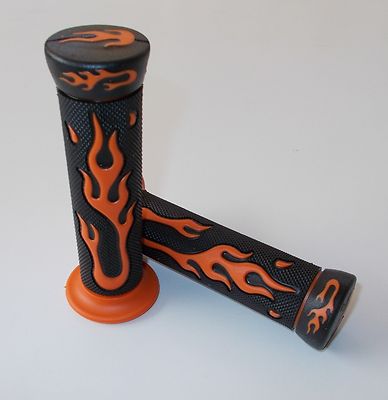623 VICMA SUPERGRIP RUBBER KNOBS ORANGE FLAMES for ALL QUAD BIKES and ATVs