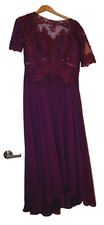 WomensLace,Appliques-Formal Dress-Eggplant- Size10-Midi-TeaLength.LaceUpClosure