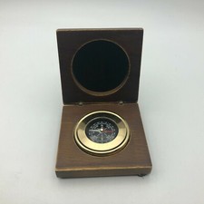 Directional Compass Set In Wood Case Air Bubbles Indian Aztec Design Vintage