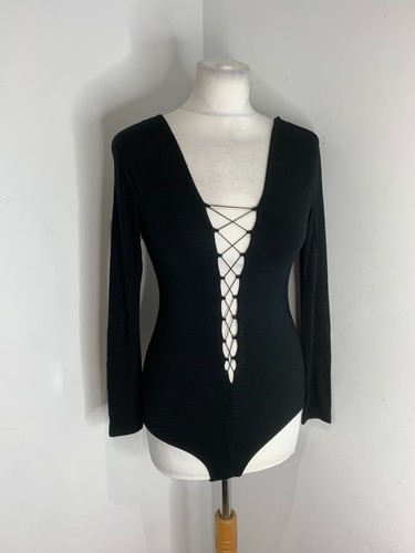 Alexander Wang body suit S VGC black stretch jersey lace up low 8 10 - Picture 2 of 9
