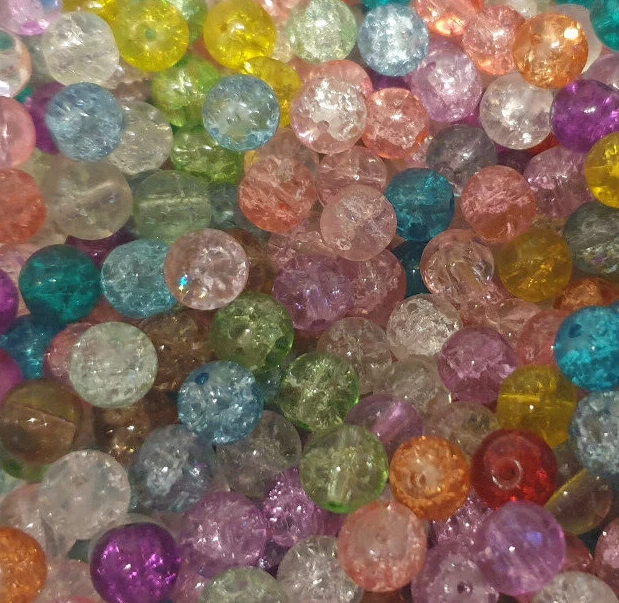 100 X 8mm CRACKLE GLASS BEADS MIXED COLOURS FOR JEWELLERY MAKING AND CRAFTS B14 - Image 2 of 2