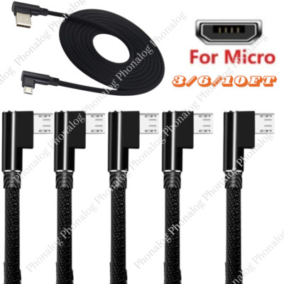 90 Degree Right Angle Micro USB Cable Fast Charging Cord 3/6/10FT For Samsung LG