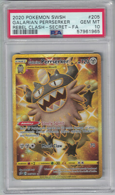 Pokemon Sword & Shield Rebel Clash Secret Rare Shiny Perrserker 205 PSA 10  Mint