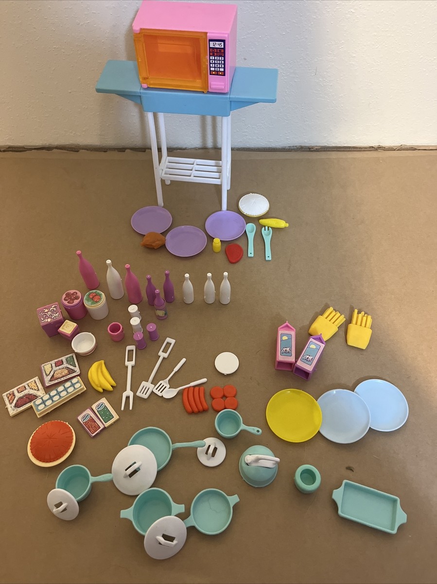 Barbie Kitchen Lot Set 7347 Microwave Cart And MANY Kitchen Accessories