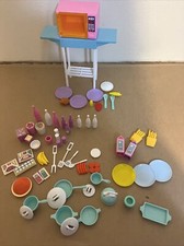 Barbie Kitchen Lot Set 7347 - Microwave Cart And MANY Kitchen Accessories
