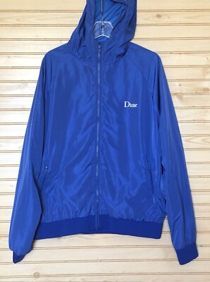 Dime MTL  Full Zip Blue Vented Funnel Neck Lined Hooded Windbreaker Jacket Men M