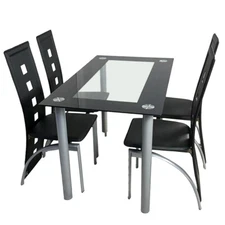 5 Piece Dining Set Glass Top Table and 4 Leather Chair for Kitchen Dining Room