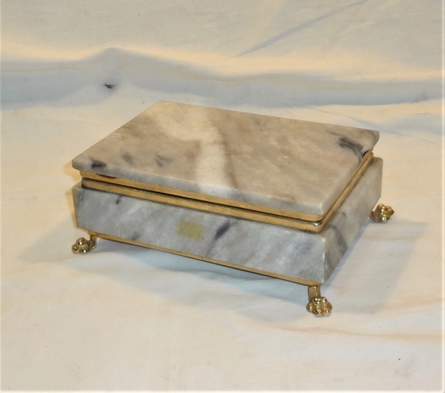 VINTAGE HANDMADE MARBLE JEWELLERY BOX HANDMADE BRASS HARDWARE * HEAVY