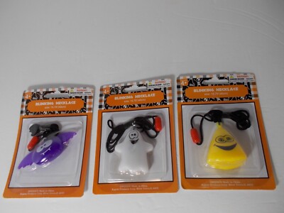 Lot of 3 Blinking Necklace Halloween Candy Corn, Ghost & Bat Sealed Free S&H