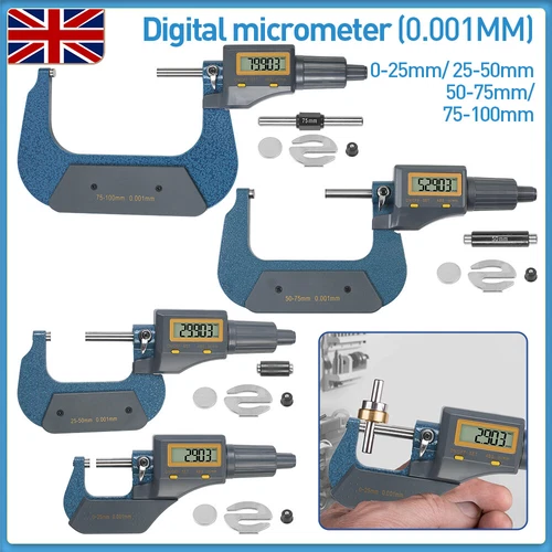 Micrometer Digital Micrometer 0-25/50/75/100 mm 0.001mm Electronic LCD Gauge - Picture 3 of 17