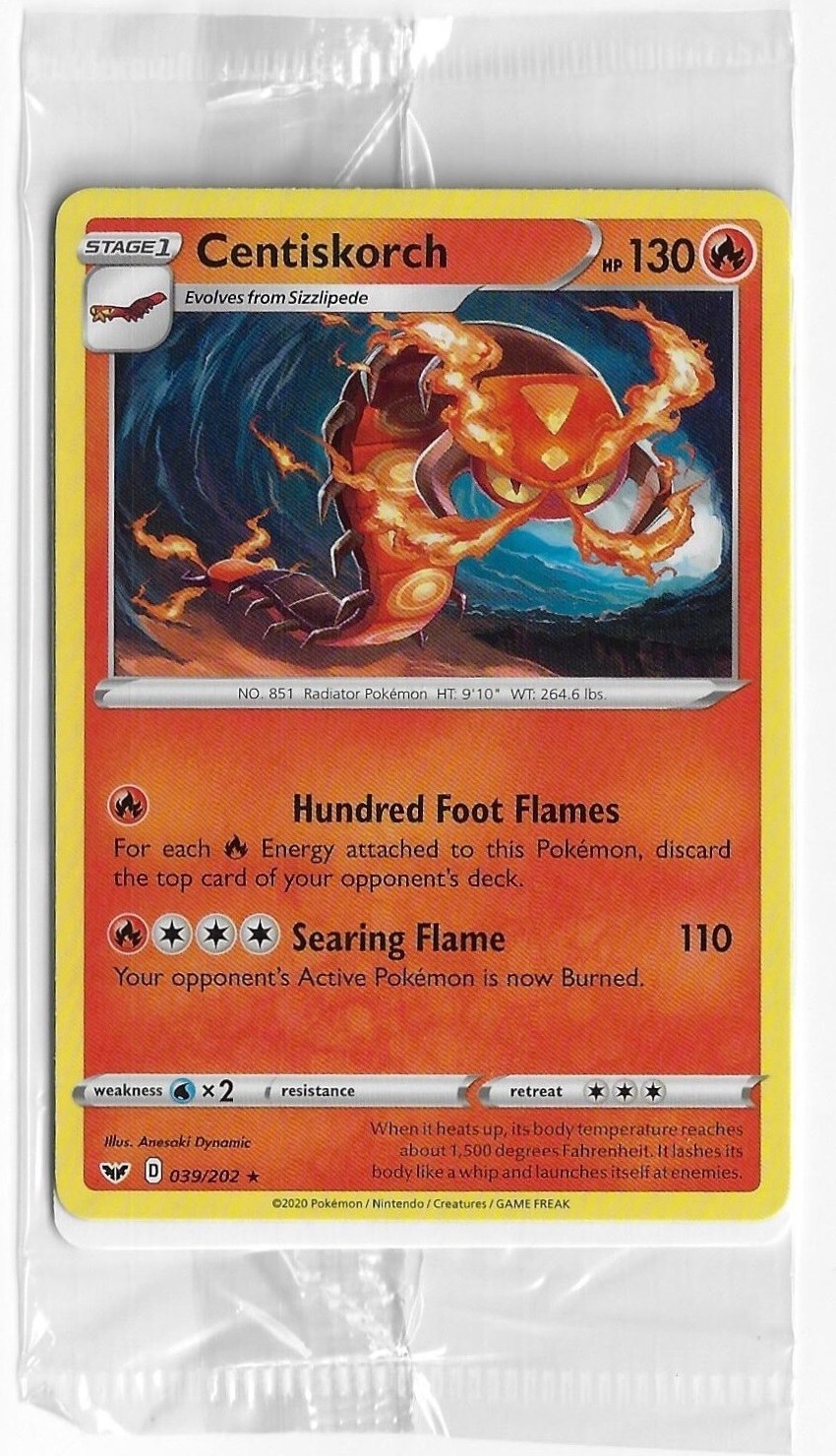POKEMON Sword & Shield Base Set SEALED GameStop RARE Promo #039/202 CENTISKORCH