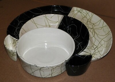 RARE Atomic Retro EAMES ERA Ceramic CONDIMENT Set 7pc. MCM   Black-White-Ivory