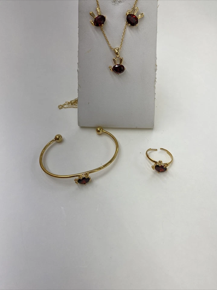 14k золото заполненное 4 p.c детский набор цепочка серьги кольцо и браслет с камнем - Изображение 3 из 4