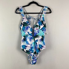 L.A. HEARTS Blue Tropical Print Strappy One Piece Swimsuit Size L Open Back