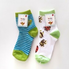 Made for Retail Kids Frog Lady Bug Bee Socks Size 7-8.5 Blue Green Multi 2 Pair
