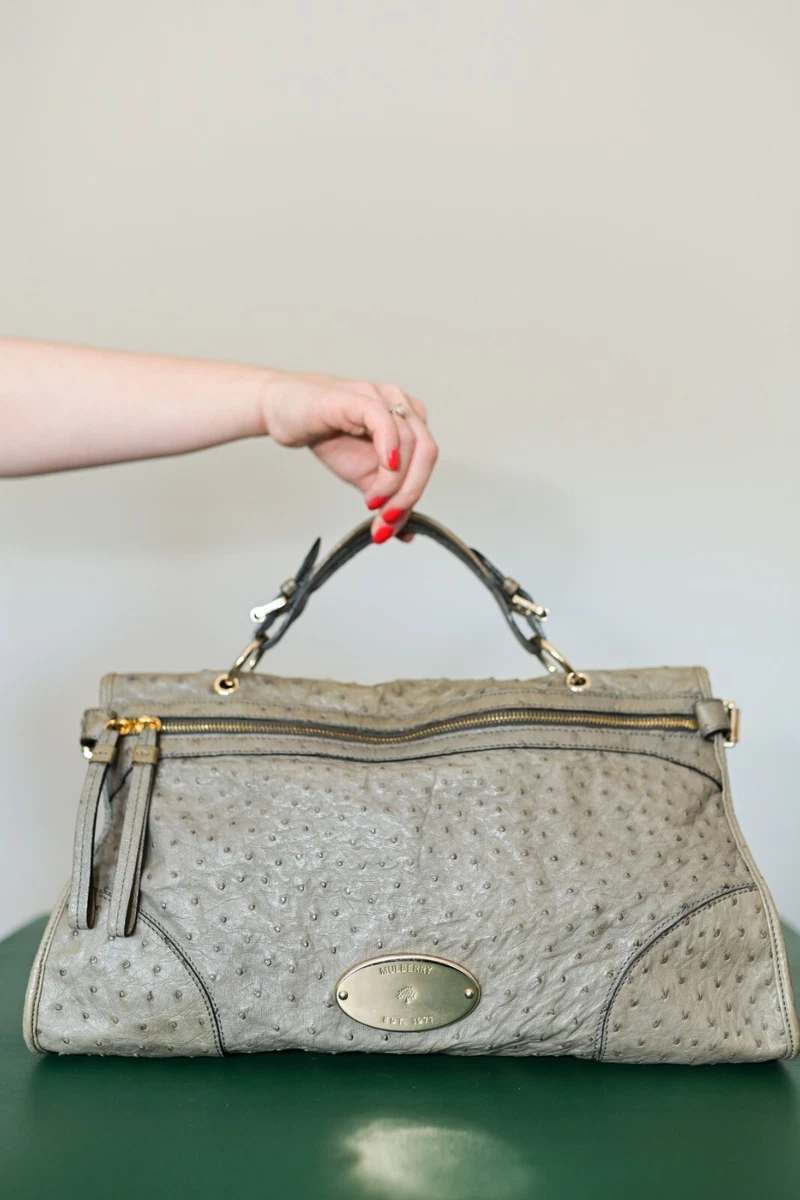 Mulberry Taylor Satchel Handbag in Mole Grey Ostrich Leather 100