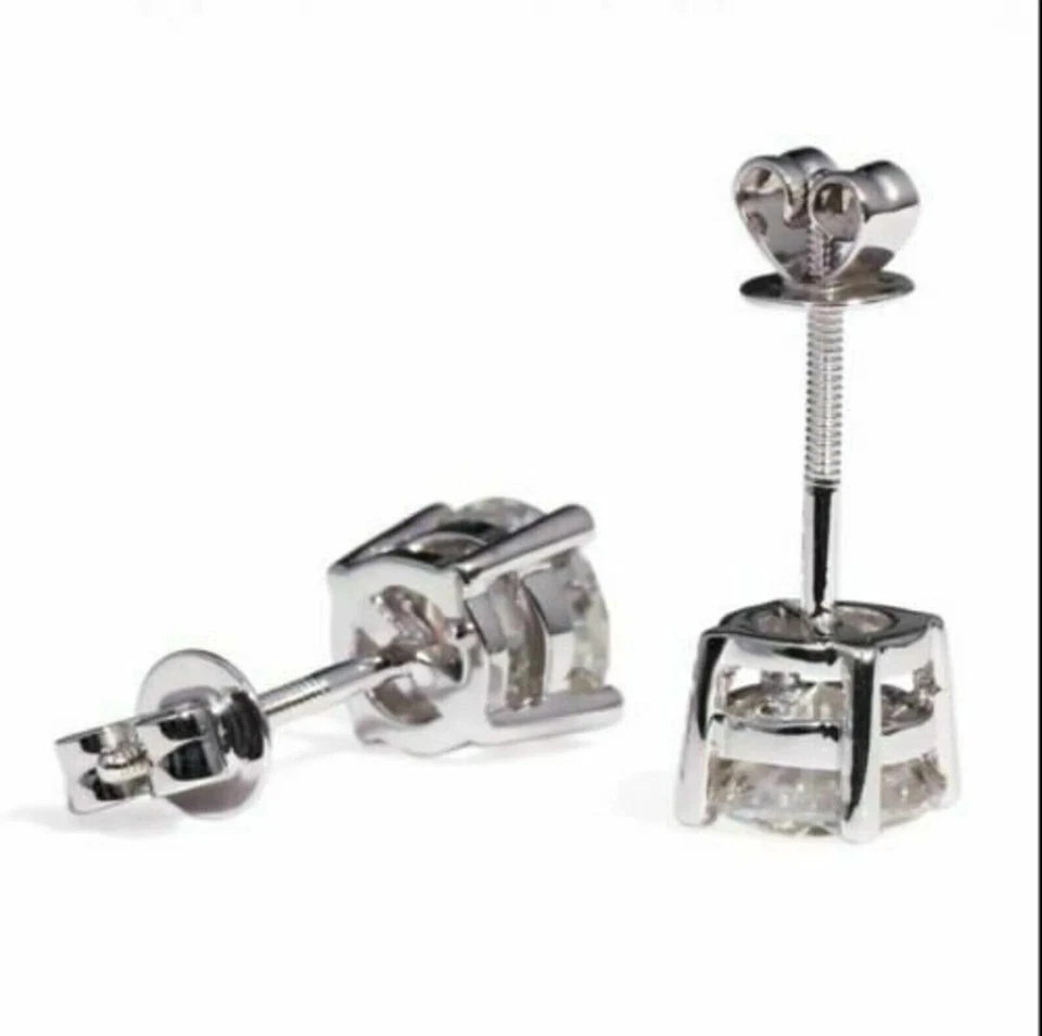 Tachuelas solitarias de diamantes blancos tratados certificados de 7,00 quilates RARAS de plata 925 Foto 3 de 4