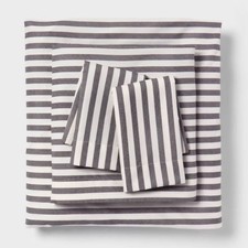 Full Microfiber Sheet Set Gray Stripe: Polyester, Peached Finish, 4-Piece