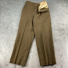 Vtg Military Pants Men 27x29 Green 40s Trousers Field Wool Serge OD33 Button Fly