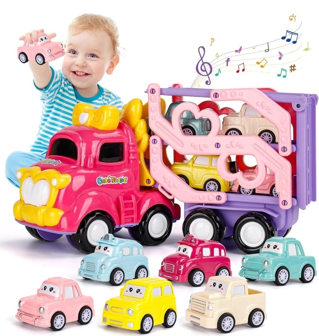 For Toddler Girls 2+ Year Old, 7-in-1 Carrier Truck Toy W/li