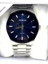 Geneva Diamond Acct Silver Tone/ Navy Dial Men's Bracelet Watch KHA0005SL New!!