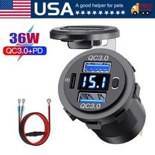 12V-24V PD  QC3.0 Dual USB Car Fast Charger Power Socket Outlet LED Voltmeter