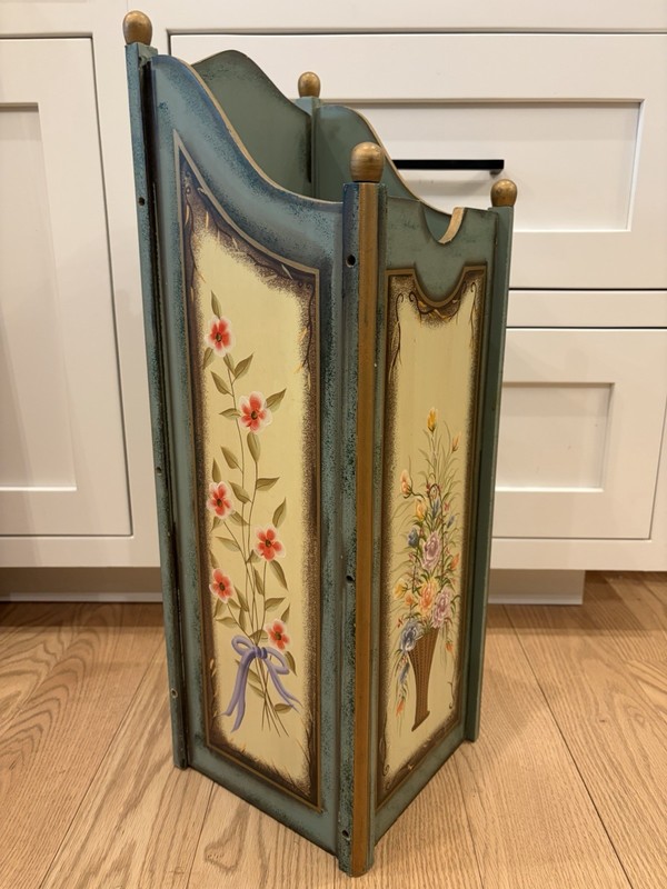 VTG MCM Victorian Art Tole Hand Painted Umbrella Holder Rare HTF Cottage Core