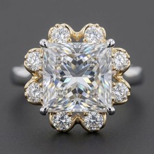 4.00TCW Princess D Moissanite 9-Stone Engagement Ring 14K Two-Tone Gold Plated