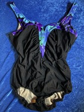 Vintage Carol Wior Swimsuit Size 16 Black Floral Neckline 90s Slimming XL