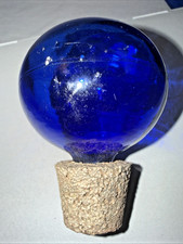 Blue Glass Stopper W Cork 2&rdquo; Ball 7/8" cork bottom diameter