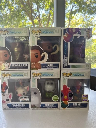 Lot 6 Moana Funko Pop! Vinyl Figures: Moana & Pua, Maui, Hei Hei, And More