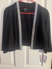 R M Richards Black Beaded Open Front Bolero Shrug Women's L Long Sleeve