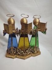 Votive Holder Stained Glass 3 Angels Singing Holiday Vintage Handmade Unique