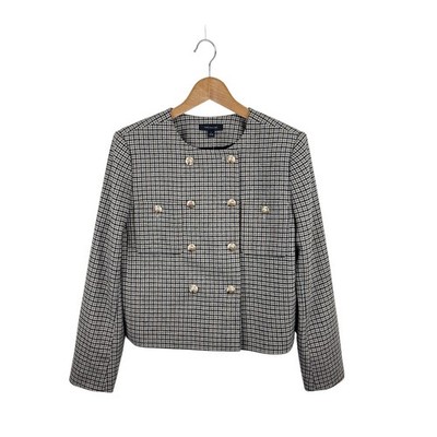 NWT Ann Taylor Wool-Blend Houndstooth Blazer 8 Double Breasted Cropped