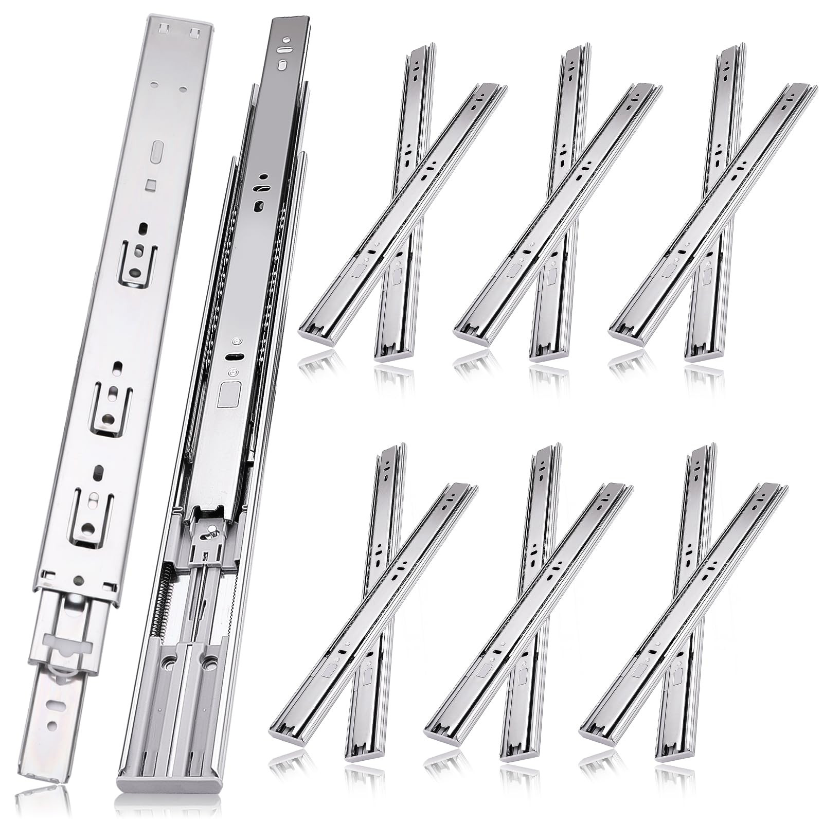 22 inch Drawer Slides 6 Pairs (12pcs) Soft Self Close 3 fold Full Extension B...