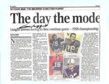 FRANK GIFFORD Signed Autographed 2008 Newspaper Article on '58 Championship Game
