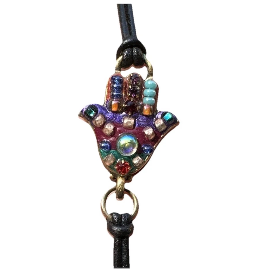 Pulsera Hamsa Michal Golán Cuentas Artesanal Hecha a Mano Joyería Cuero Multicolor Foto 3 de 4